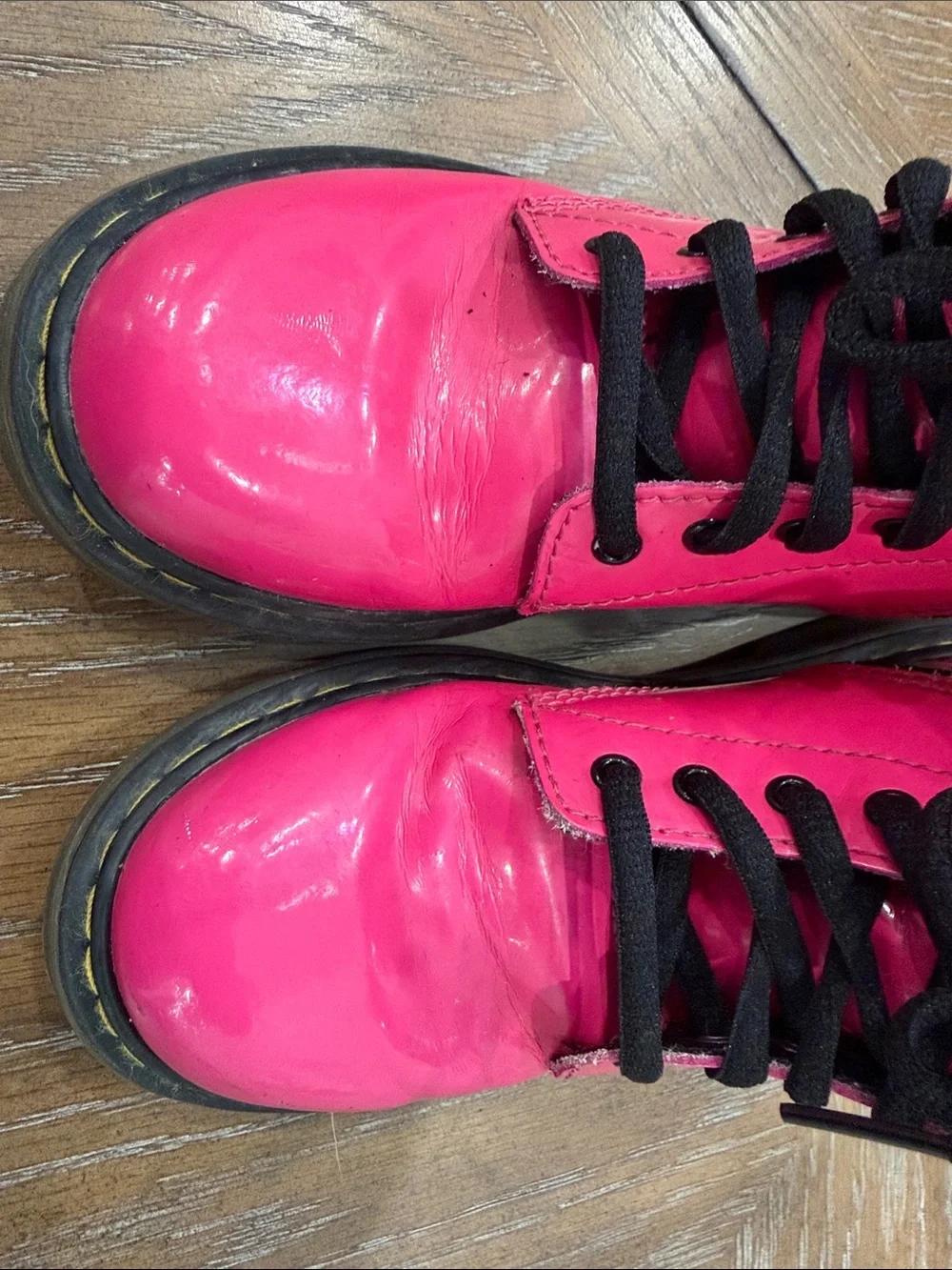 Dr. Martens Kids Hot Pink Lace-Up Boots with Black Laces
